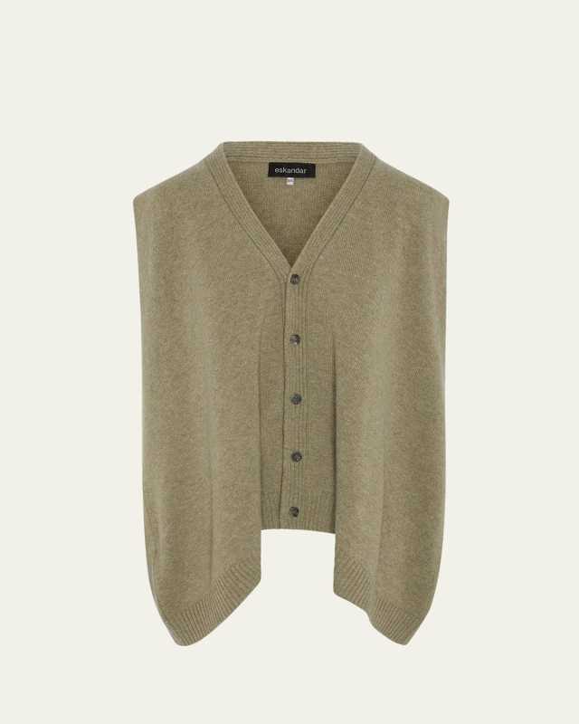 Cashmere A-Line Sleeveless V-Neck Cardigan (Mid Plus Length)